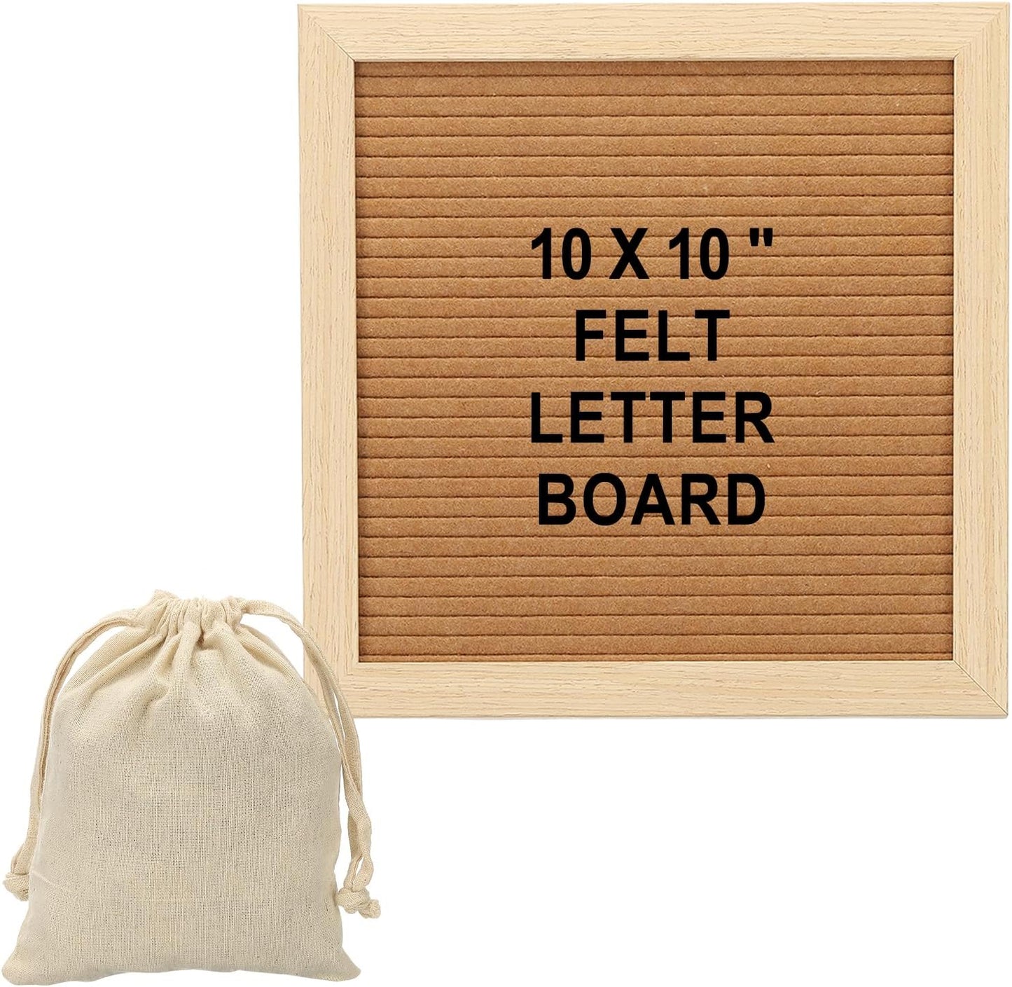 PATIKIL Felt Letter Board, 10x10Inches Brown Wooden Changeable Message Board with Storage Bag Stand for Kitchen Menu Classroom Farmhouse Decor Notes, White Letter