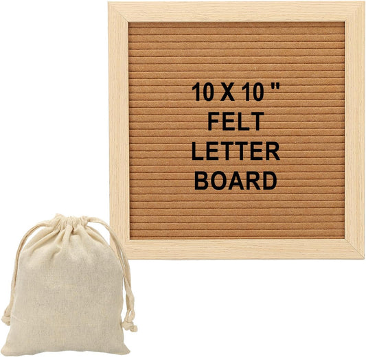 PATIKIL Felt Letter Board, 10x10Inches Brown Wooden Changeable Message Board with Storage Bag Stand for Kitchen Menu Classroom Farmhouse Decor Notes, White Letter