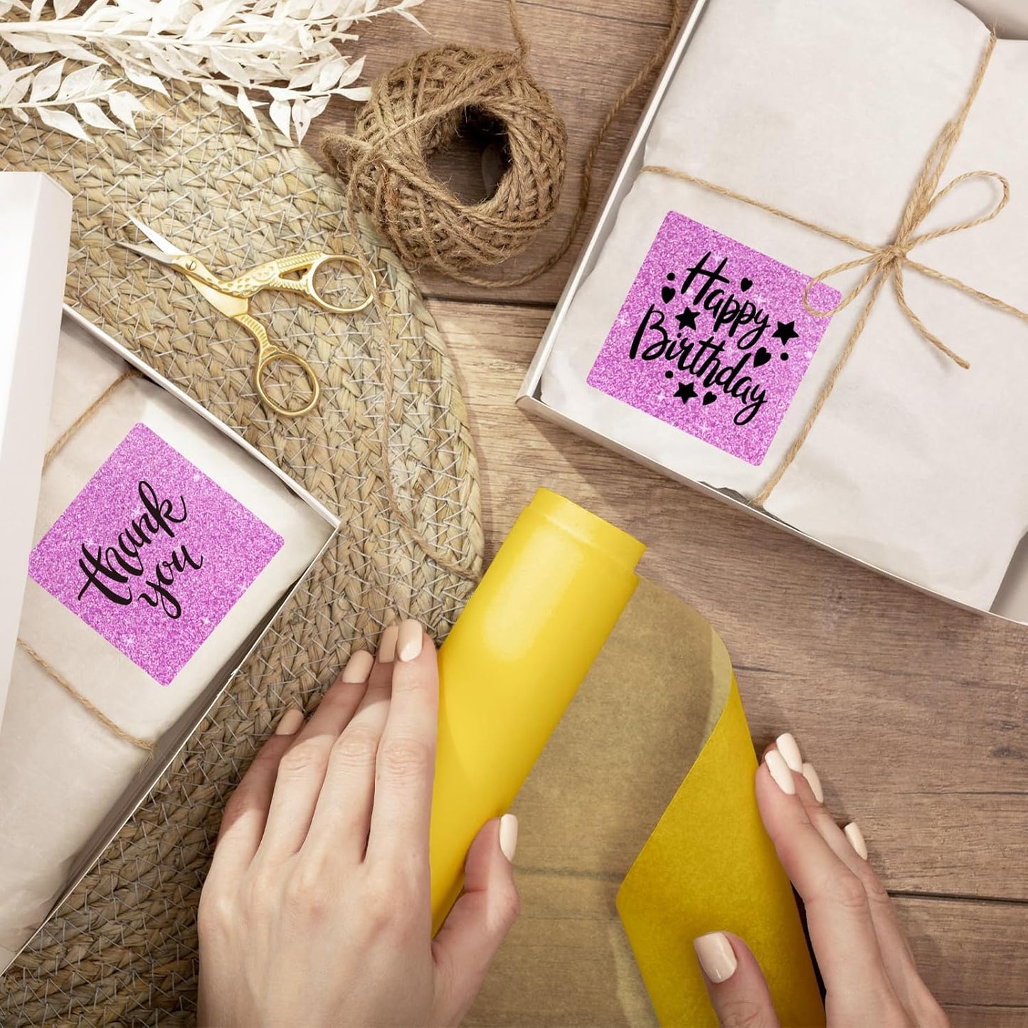 Square Thermal Labels Stickers 2" x 2", Holographic Thermal Stickers Labels, Waterproof Glitter Direct Thermal Printer Label for Small Business- Holographic Pink