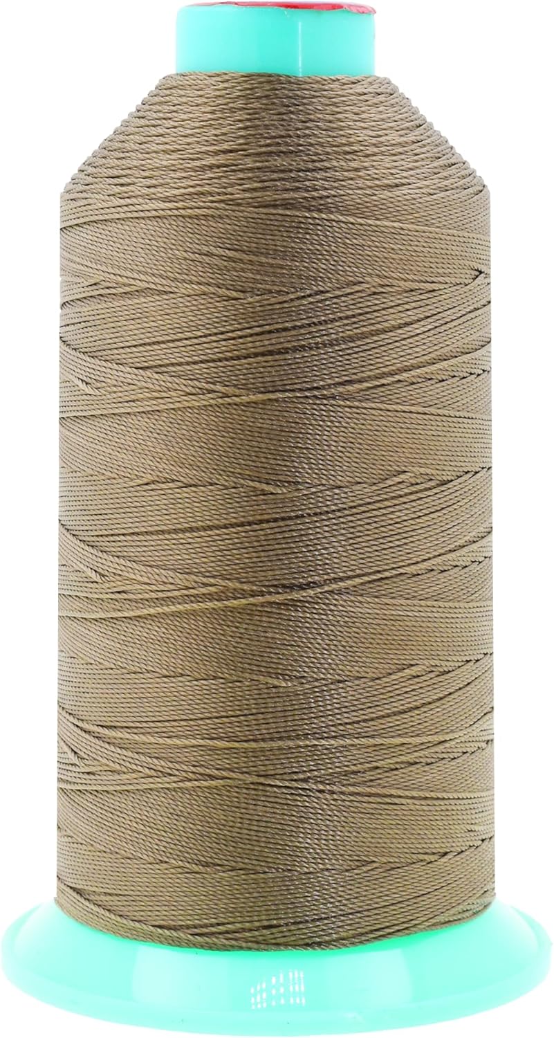 Mandala Crafts Bonded Nylon Thread Dark Beige Heavy Duty Sewing Threads - 800 YDs Size 207 630D T210 Tex 210 Thread for Leather Jeans Weaving Outdoor Marine Upholstery Threads