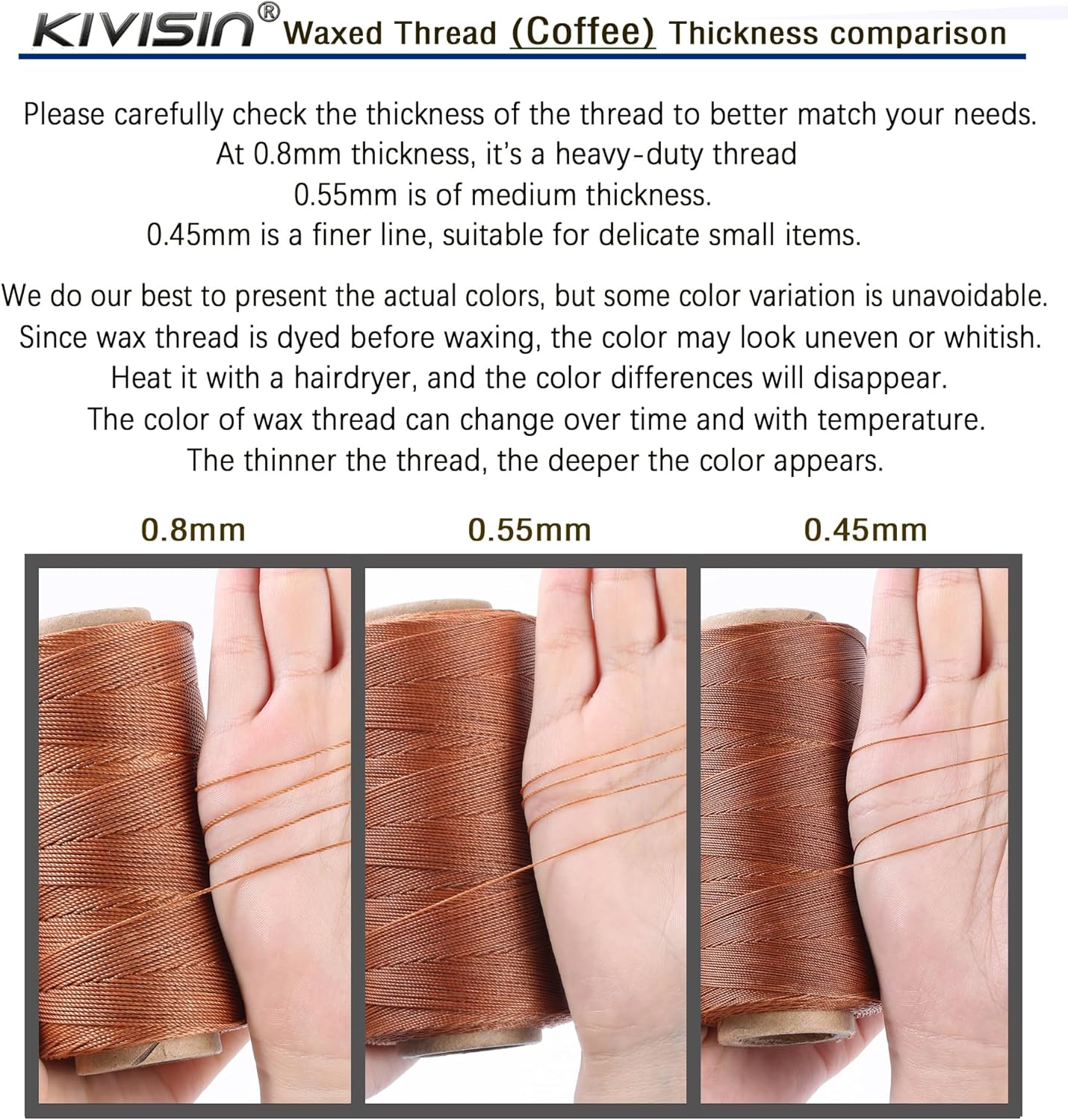 Thin Wax Polyester Thread, 0.45mm, 547 Yards, 3 Ply Round Waxed Cord Strings for Sewing, Beading, Binding, Micro Braiding, Fine Leather Craft and Micro Macrame Jewelry - Brown