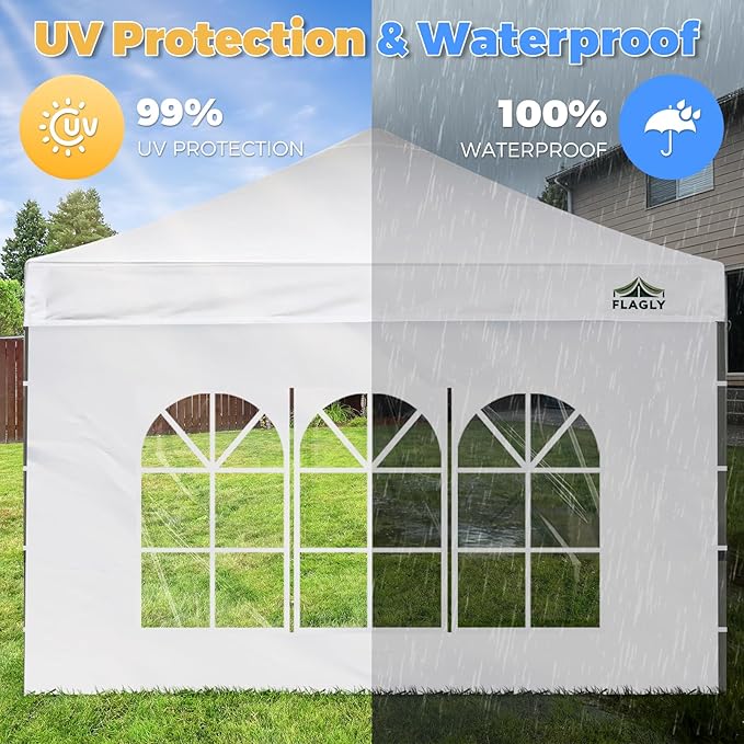 10x10 Pop Up Canopy Sidewall - 1 PC 300D Waterproof Attachable Tent Wall, Privacy Shade for Outdoor Events, Vendor Booths (Tent Not Include, with PVC Church Window)