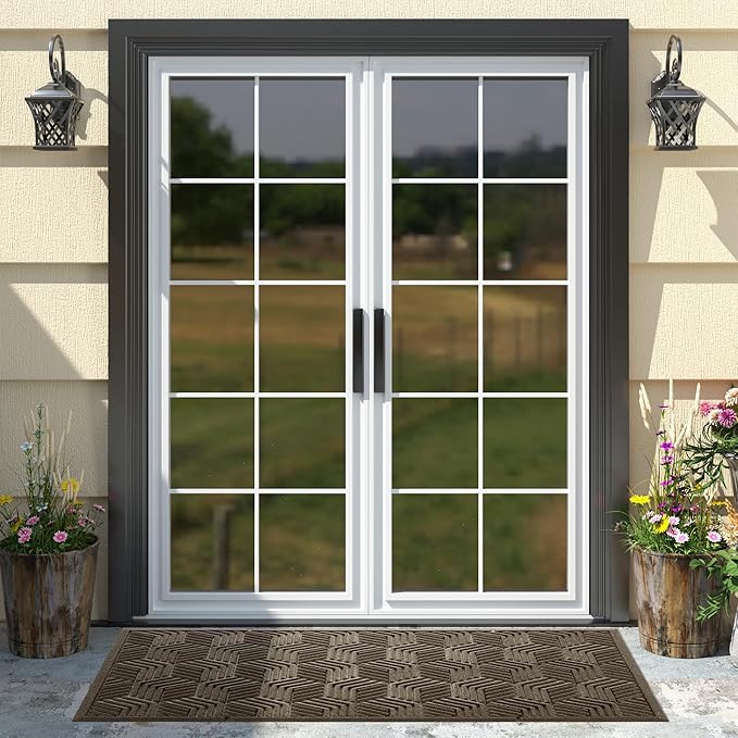 Yimobra Large Door Mat 47x24, All-Season Waterproof Outdoor Mats for Front Door Entrance with Drainage Holes, Heavy Duty Non-Slip Doormat for Garage Patio Entryway Indoor, Brown