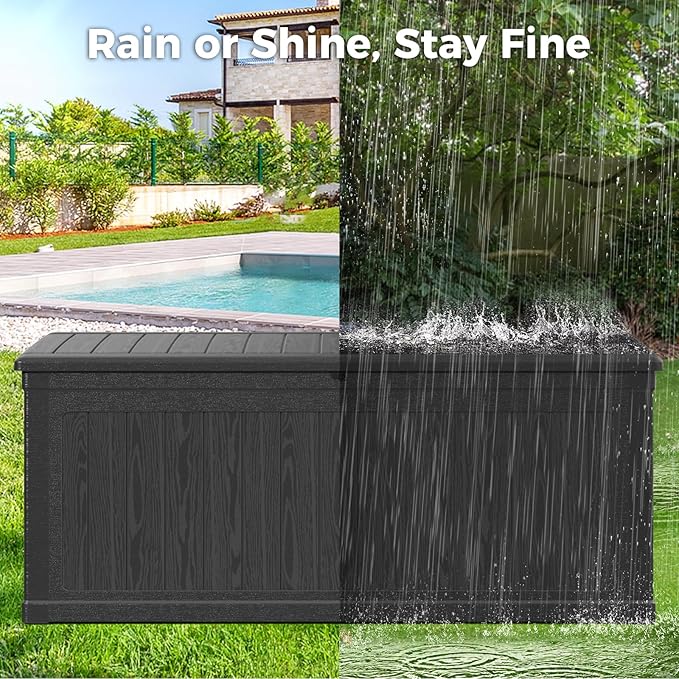 Lyromix 260 Gallon Outdoor Storage Box, UV-Resistant Waterproof Deck Box Outdoor with Lockable Design (Lock Not Included) and Hydraulic Lid, Patio Storage Bin for Cushions and Garden Tools, Black
