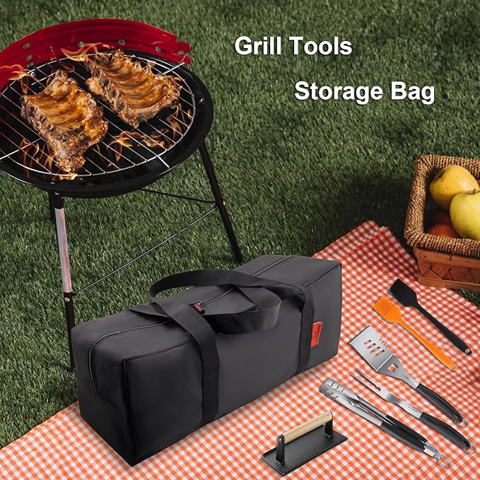 24" Grill Tool Organizer, BBQ Tool Storage Bag - Heavy-Duty Storage Bag Waterproof 600D Oxford, Folding Design Gift for Camping, Tailgates, Outdoor BBQ Parties (24" Lx8 Wx8 H)