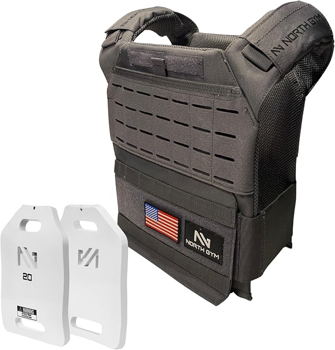 Northgym Adjustable Weighted Vest/Incl. 3D Weight Plates in 14lbs / 20lbs/ 30lbs/ 42.5lbs - Optimized Weight Distribution and with Curved Plates for Running, Functional Training and Working Out