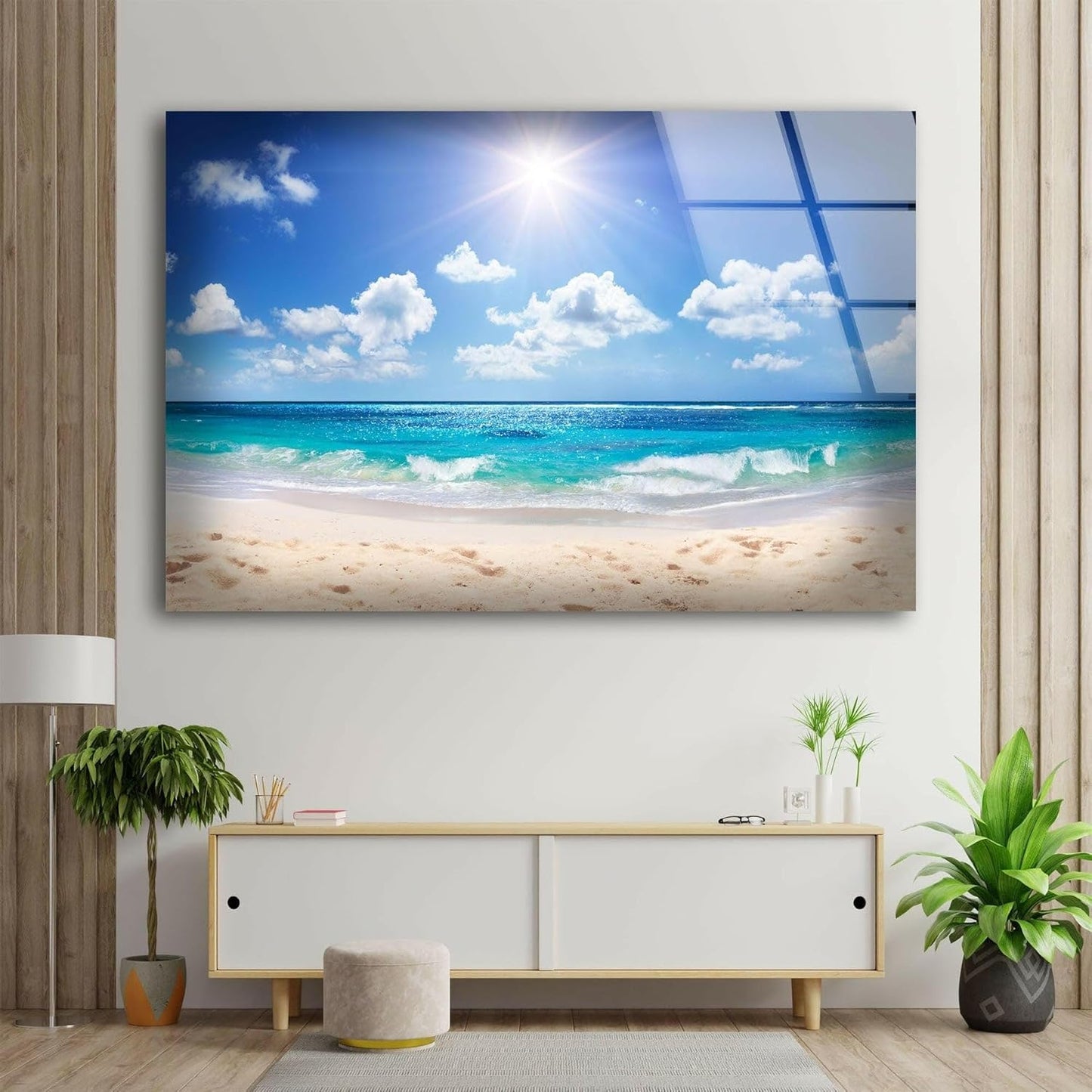 My Photostation.com 28Wx18H'' Summer Beach Landscape Glass Wall ArtTempered Glass Printing Wall Decor Large Wall Art Wall Hangings