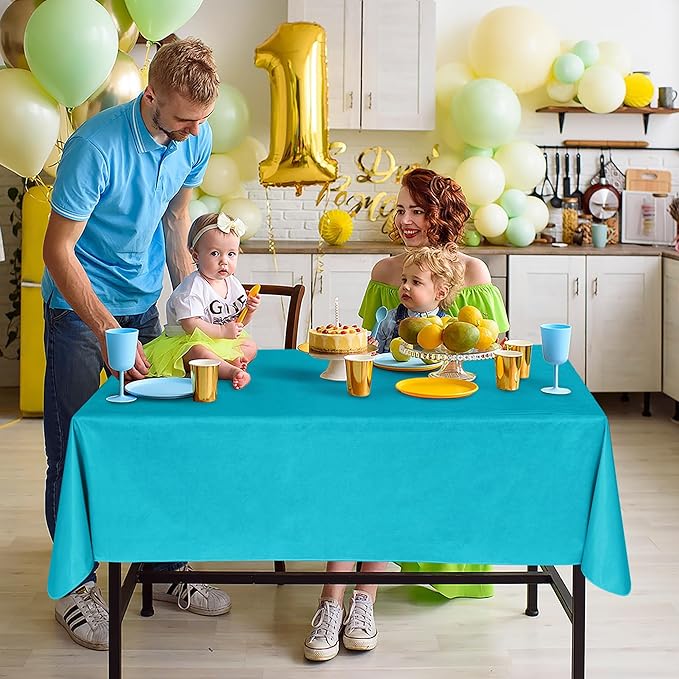 Nasitos 2 Pack Vinyl Plastic Table Cloth Rectangle 60x84 Inch-Flannel Backed Teal Vinyl Tablecloths, Disposable Tablecloth for Picnic, Wedding, Holiday Dinner, Special Events