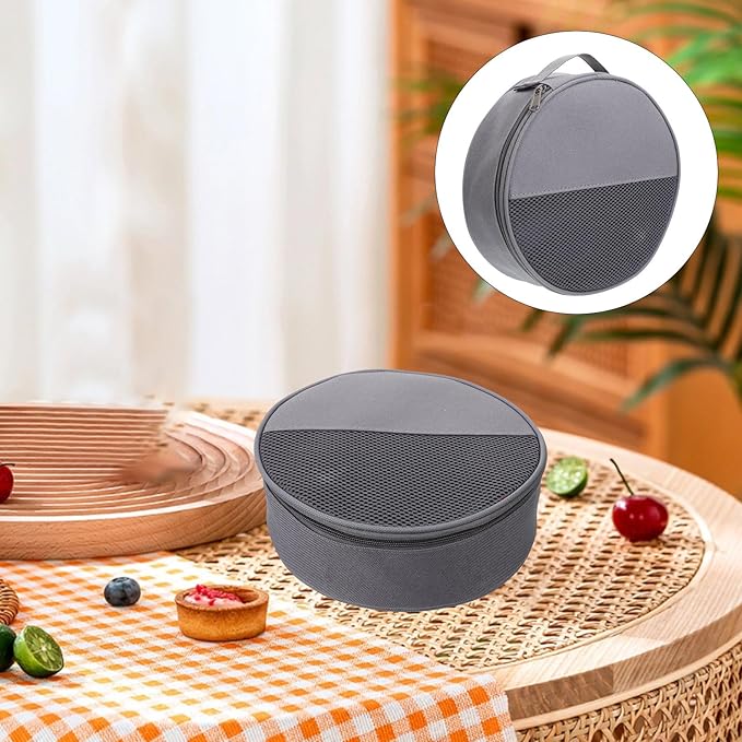 Outdoor Tableware Bag Round Mesh Camping Storage Organizer for Plates Bowls and Utensils Portable Cooking Cookware Carrying Case 8.66X8.66X2.36 Inches