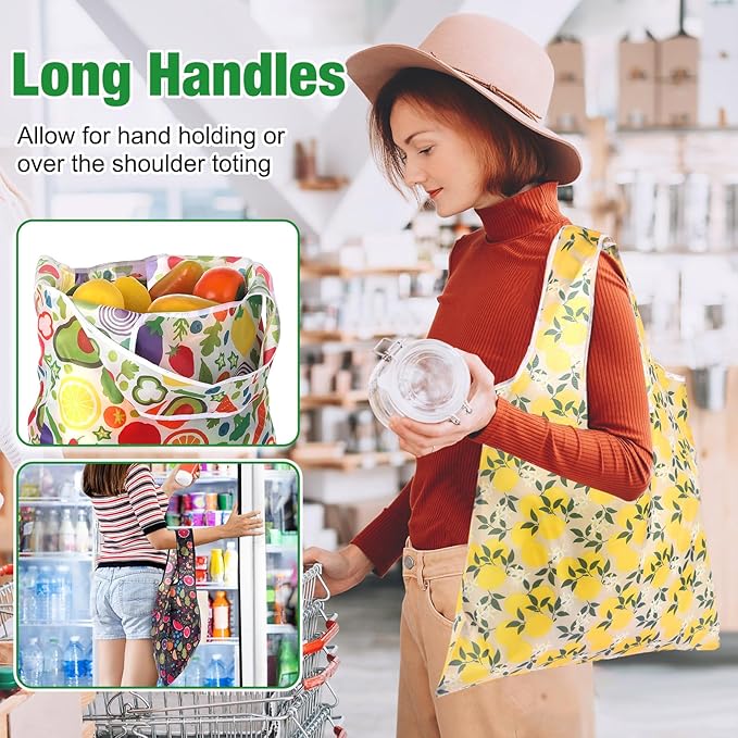 Eccliy 24 Pieces Reusable Grocery Bags Polyester Shopping Bags for Groceries Multi Colors Reusable Foldable Shopping Tote (Fruits Style)