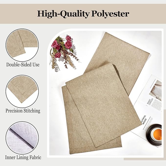Mebakuk Linen Farmhouse Table Runner Large Burlap Style Soft and Waterproof Decorative Fabric Runner for Outdoor Wedding and Dinner (14 x 60 Inch, Mocha)