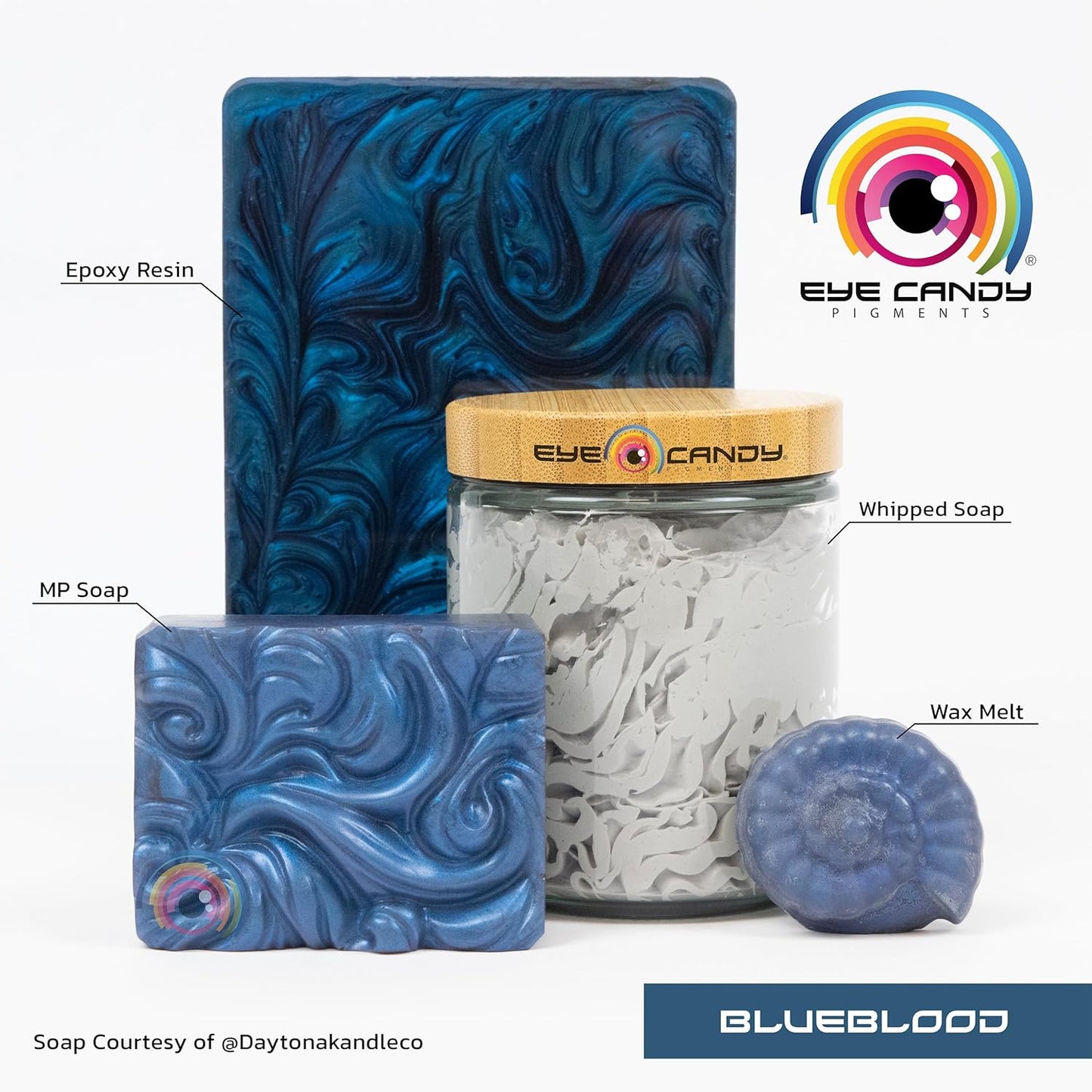 Eye Candy Pigments Premium Blue Mica Powder - Blueblood (50gr) - for Epoxy, Resin, Soap, Paint, Woodworking, Acrylic Pouring, Bath Bombs, Fishing Lures - DIY Arts and Crafts Additive