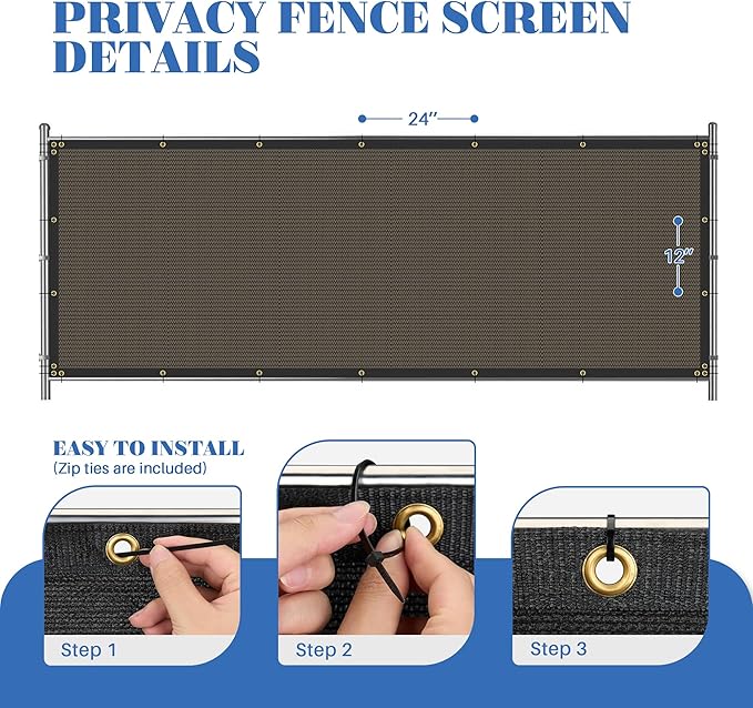 ECOOPTS 4'x176' Privacy Fence Screen Windscreen with Copper Grommets, Fit for Commercial Fence and Residential Garden Outdoor 90% UV Blockage, Cable Zip Ties Included (Brown)