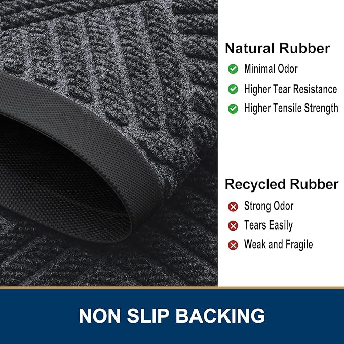 Smiry Front Door Mat Outside Entrance, Heavy Duty Outdoor Indoor Mat, Natural Rubber Doormat, Non Slip, Trap Dirt and Moisture, Easy Clean, Low Profile Patio Porch Entryway Mat, 35x23, Dark Grey