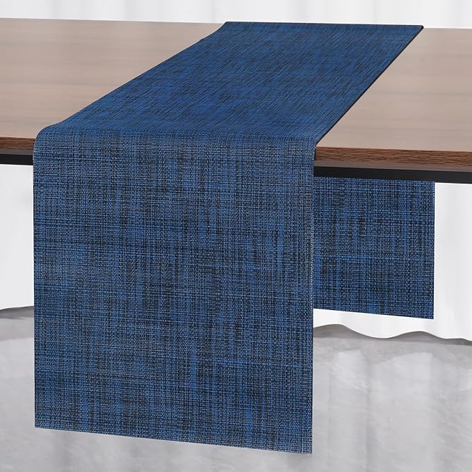 Myir JUN Table Runner, Vinyl Table Runner Indoor 55 Inch Long Arbitrarily Cropped Runner for Table Heatproof for Home Party (Dark Blue, 12 x 55 inch)