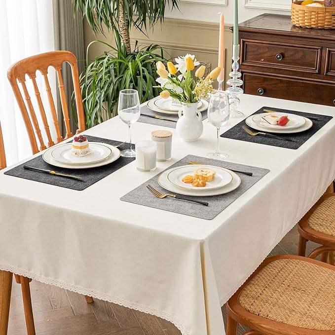 Romanstile Reversible Vinyl Placemats Set of 8, Faux Leather 100% Waterproof Oil-proof Wipeable Place Mats, Heat Resistant Dual Sided Table Mats for Kitchen/Dining/Party (Grey Light Grey, 12 x 17 Inch