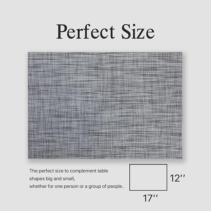 Placemat Set of 4 - Easy Clean Woven Vinyl Placemats for Dining Table, Indoor/Outdoor Place Mats, Washable PVC Table Mats（Dark Gray）