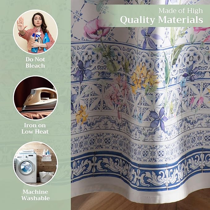 Maison d' Hermine Table Cloth Round Table 100% Cotton 69 Inches Tablecloth Reusable Decorative Everyday Use for Dining Room, Farmhouse, Home, Party, Festive & Wedding Spring Summer - Faience