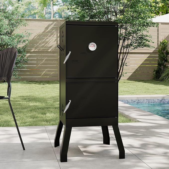 Happygrill Charcoal Grills, 40" Vertical BBQ Smoker Grill with Built-in Thermometer, Adjustable Air Dampers, Removable Water Pan & Grill Grates for Backyard Picnics, Party, Outdoor Camping