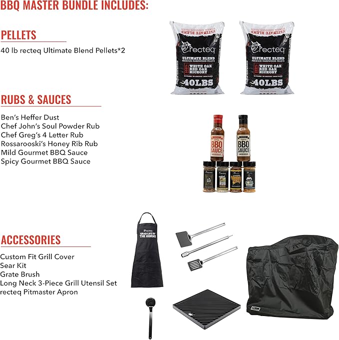 recteq Pellet Grill RT-B380 Bullseye + BBQ Master Bundle, Outdoor, and Electric Pellet Smoker Grill, Electric Smokers, Uses 100% Wood Pellets for Ribs, Brisket, Chicken, Sear, Smoke