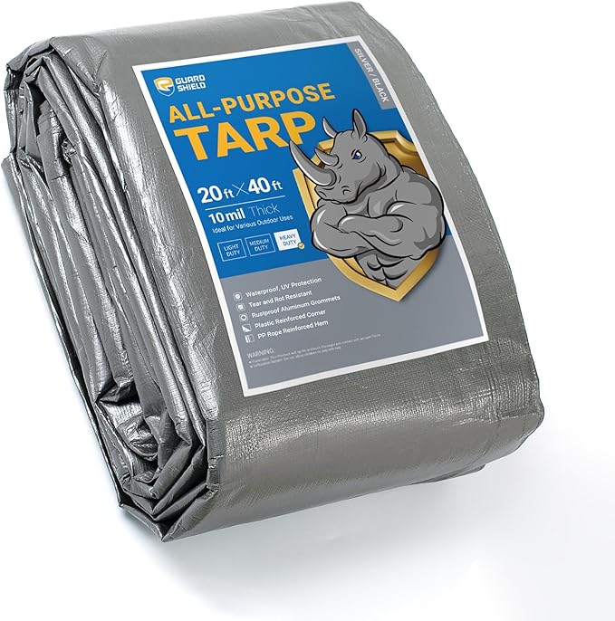 GUARD SHIELD Heavy Duty Tarp 20x40 Feet Silver/Black Multi Purpose Thick Waterproof Poly Tarp Cover 10mil