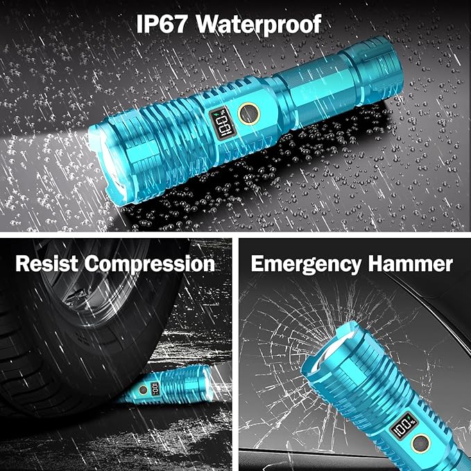 Flashlights High Lumens Rechargeable, LED Super Bright Flash Light Long Beam, Zoomable Linternas with LCD Digital Display, 5 Mode, Waterproof, Powerful Tactical Flashlight for Emergencies Camping Gift