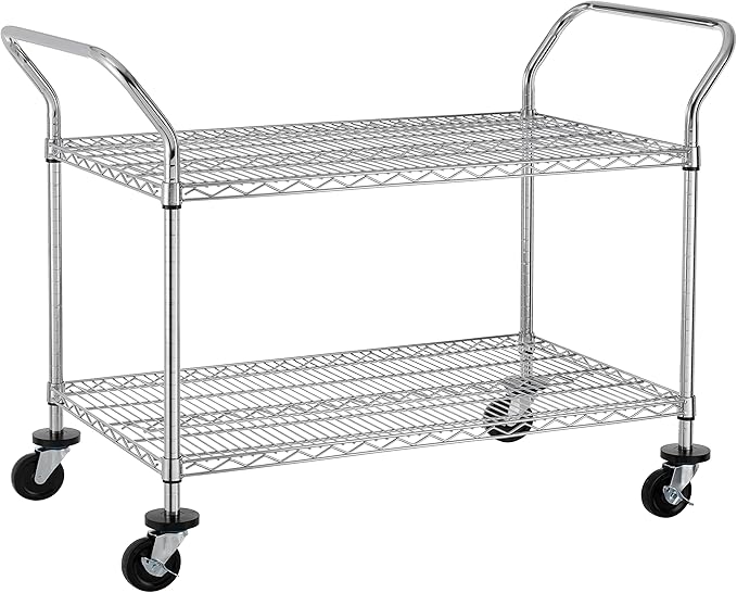 Finnhomy 2-Tier Commercial Grade Rolling Cart, Heavy Duty Utility Cart, Carts with Wheels and Handles, Kitchen Carts on Wheels, Metal Cart with 600 lbs Capacity, Shelf Size 24" D x 40" W, NSF