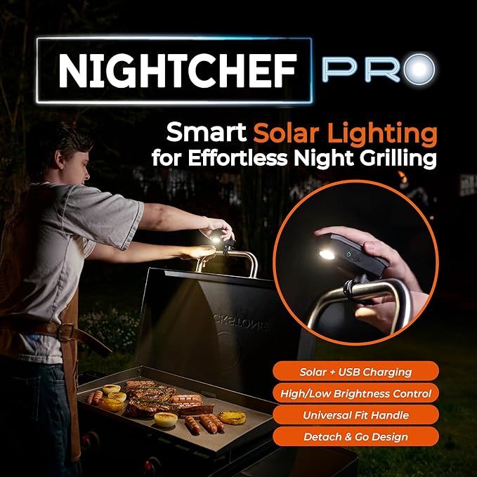 Night Chef Pro Smart Grill Light – Solar & USB Powered, Tilt Sensor, Magnetic Base & Universal Mount – Weatherproof Outdoor BBQ Light