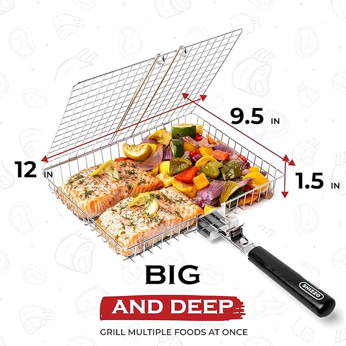 SHIZZO Grill Basket Set, Barbecue BBQ Grilling, Stainless Steel Folding Portable Outdoor Camping Rack for Fish, Shrimp, Vegetables, Cooking Accessories, Gifts for Dad, husband, Friends