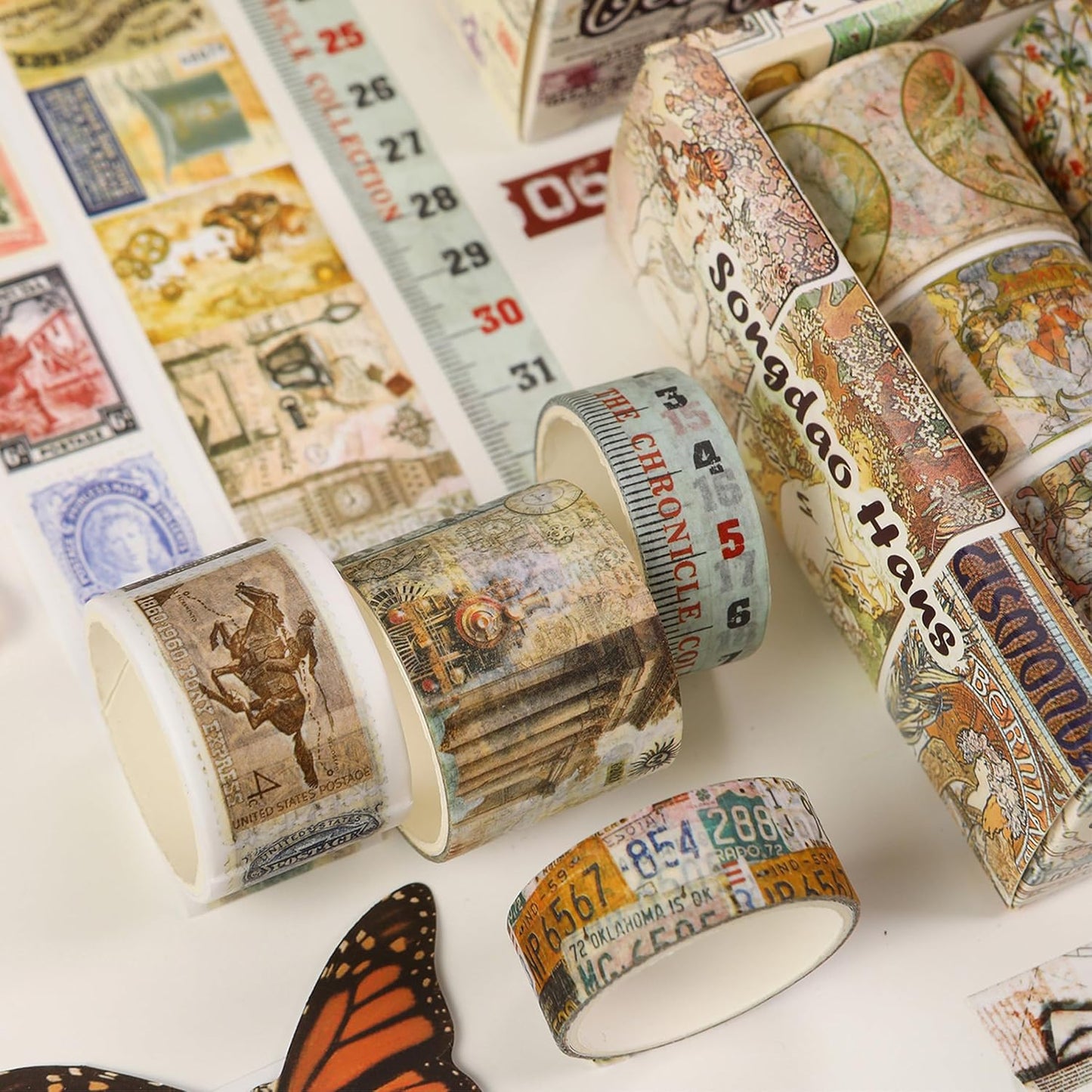 Vintage Washi Tape Set - 24 Rolls Arts Adhesive Tapes Assorted Retro Decorative Masking Tape Sets for Craft, Kids, Scrapbook, DIY, Gift Wrapping (1-Renaissance Dreams)