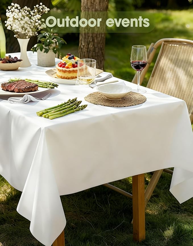 Pureegg Disposable Plastic Tablecloth 12 Pack - 54x108 Inch Rectangle White Table Cloths, Leakproof & Sturdy Plastic Table Cover for Party, Picnic, Wedding, Decorative Events