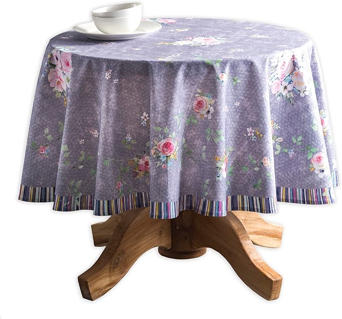 Maison d' Hermine Table Cloth Round Table 100% Cotton 63 Inches Tablecloth Reusable for Dining Room, Farmhouse, Home, Party, Festive & Wedding Spring Summer - Sweet Rose Lavender - Country Garden