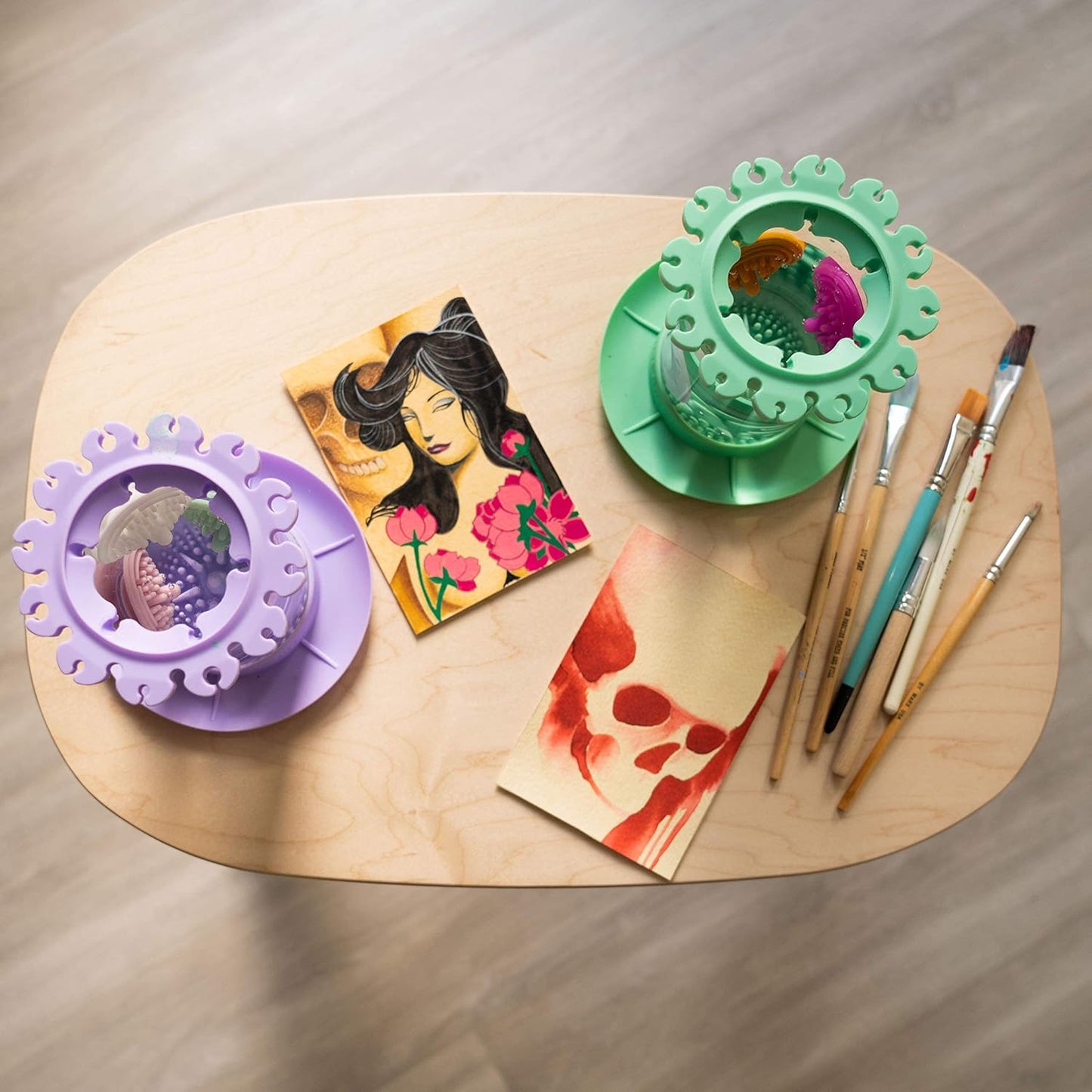 Paint Puck Ultimate Rinse Cup Paint Brush Cleaner (Green, Jar) – Non-Spill Paint Water Cup & Brush Cleaner with Brush Holder, Squeegee Lips & Drip Tray for Acrylic, Watercolor & Art Supplies