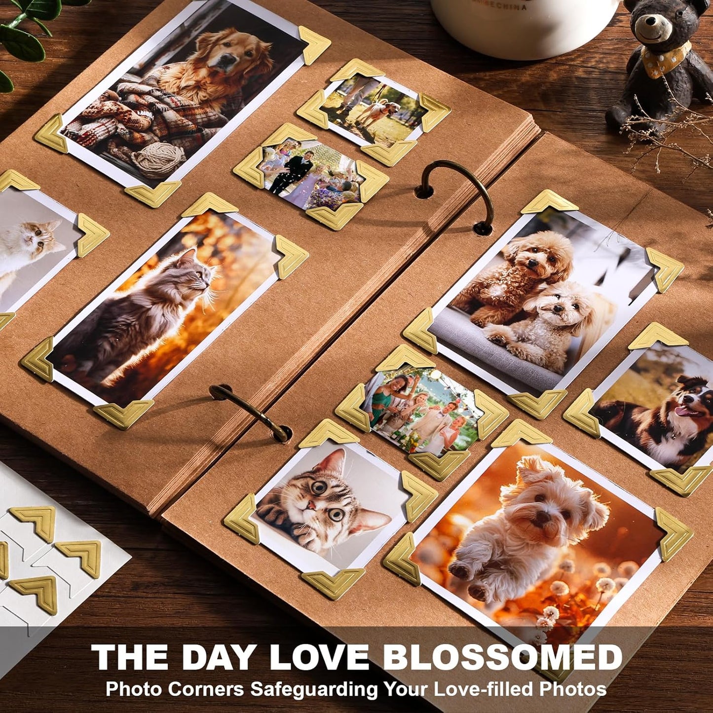 360 Pcs Photo Corners for Scrapbooking, Gold Photo Corner Stickers, Acid Free Picture Corners Self-Adhesive for Scrapbooking, Photo Corners for DIY Scrapbook, Photo Album, Memory Books, Diary