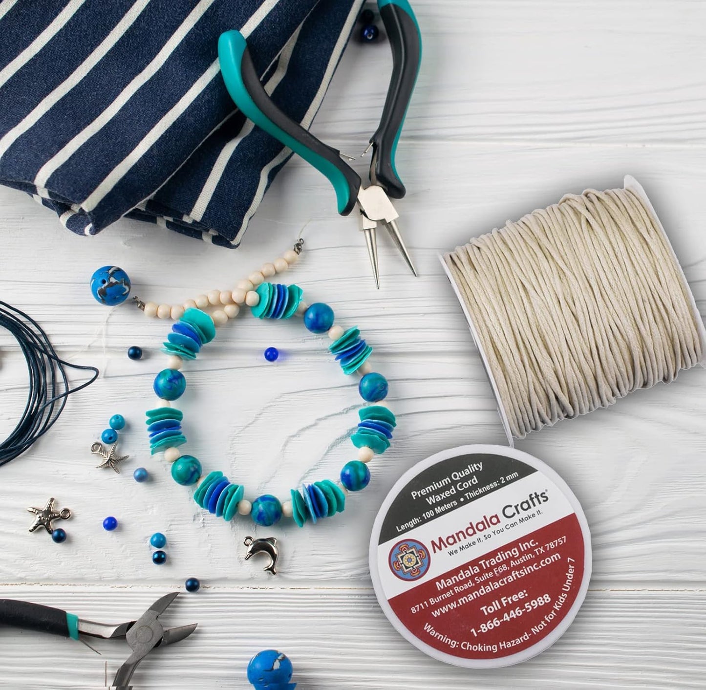 Mandala Crafts 2mm 109 Yards Deep Sky Blue Cotton Waxed Cord for Jewelry Making Bracelet Cord Waxed String - Beading String Thread Jewelry Cords for Necklaces String