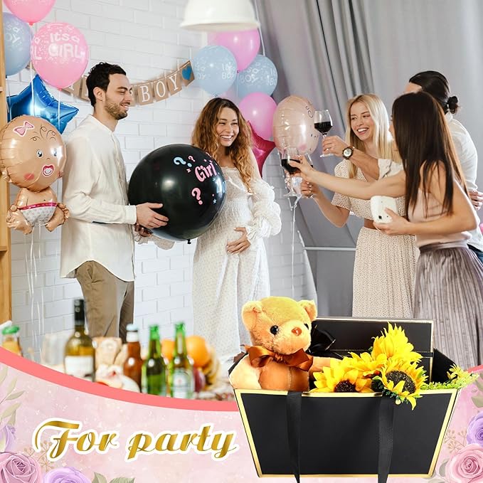 Pinkunn 48 Pcs Basket for Gifts Empty DIY Bulk Gift Basket Kit with Handles Kraft Cardboard Tray for Wedding Baby Shower Graduation Party Anniversary Party Display(Black Gold)