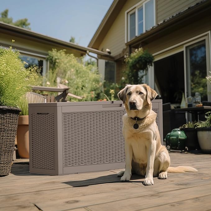 120 Gallon Deck Box,Resin Outdoor Storage Box with Lockable for Patio Furniture, Pool Accessories, Garden Tools Waterproof Outside Storage Box, Grey