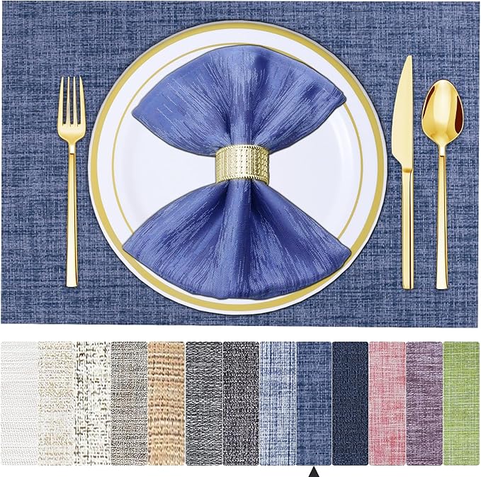 BETEAM Placemats Set of 8, Woven Vinyl Placemat for Dining Table Washable Wipeable Kitchen Place Mats Durable Indoor Outdoor Table Mats