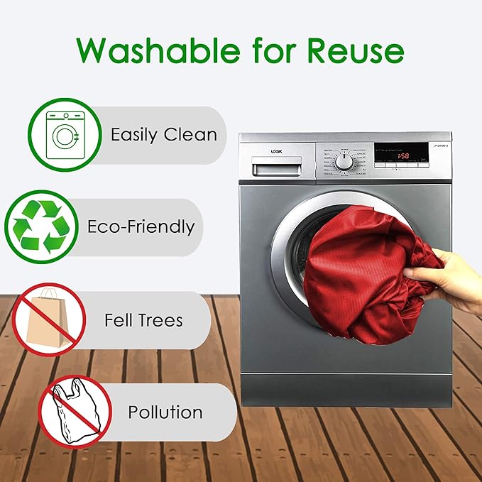 BeeGreen Christmas Red Reusable Shopping Bags Wholesale Reusable Grocery Bags Bulk Foldable-Machine Washable with Zipper Storage Pouch 20 Pieces