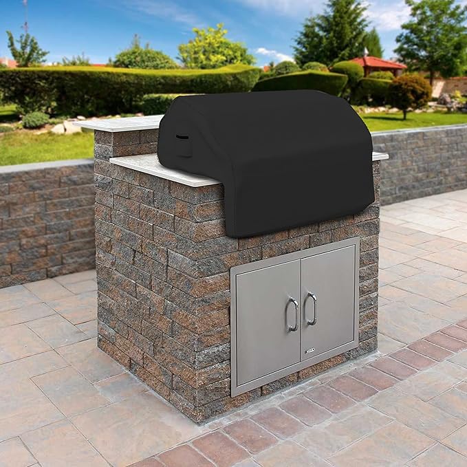 Covers & all Built-in Outdoor Grill Cover, Durable Heavy Duty 18 Oz Waterproof Cover Tuff Material with Air Pocket & Elastic for Snug Fit (44" W x 27" D x 26" H inches, Black)