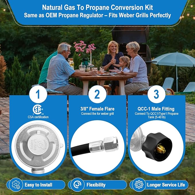 Natural Gas to Propane Conversion Kit for Weber Genesis,Genesis II,for Weber Spirit II 310/315/210–Includes 5FT Propane Regulator Hose for Weber Grills,14 Orifices (3 Sizes),3/8”Fittings and Tools.