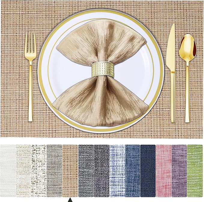 BETEAM Placemats Set of 8, Woven Vinyl Placemat for Dining Table Washable Wipeable Kitchen Place Mats Durable Indoor Outdoor Table Mats