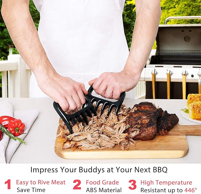 BBQ Grill Gloves Kit, 1472°F Heat Resistant BBQ Gloves/Long Non-Slip Oven Mitts, Meat Shredder Claws & Silicone Basting Brush for Grilling, Smoker, Baking, Barbecue, Kitchen & Outdoor Cooking
