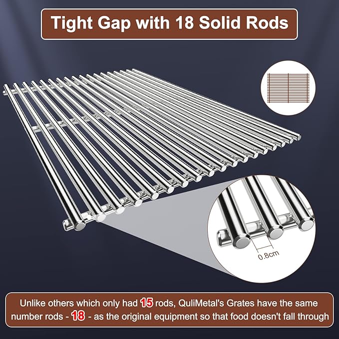 QuliMetal 19.5" 9MM Grill Grates for Weber Genesis 300 Series – Grill Parts for Weber Genesis E310 E320 E330 S310 S320 S330 (2007-2016), Weber 7528/7524, Pit Boss PB700 Series, 304 Stainless Steel