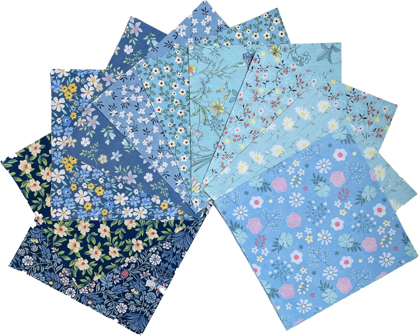 HANPATQUI 50PCS 8 x 8 inch Blue Printed 100% Cotton Fat Quarters Fabric for Sewing and Quilting Bundles Precut Fabric Square for DIY Craft Patchwork