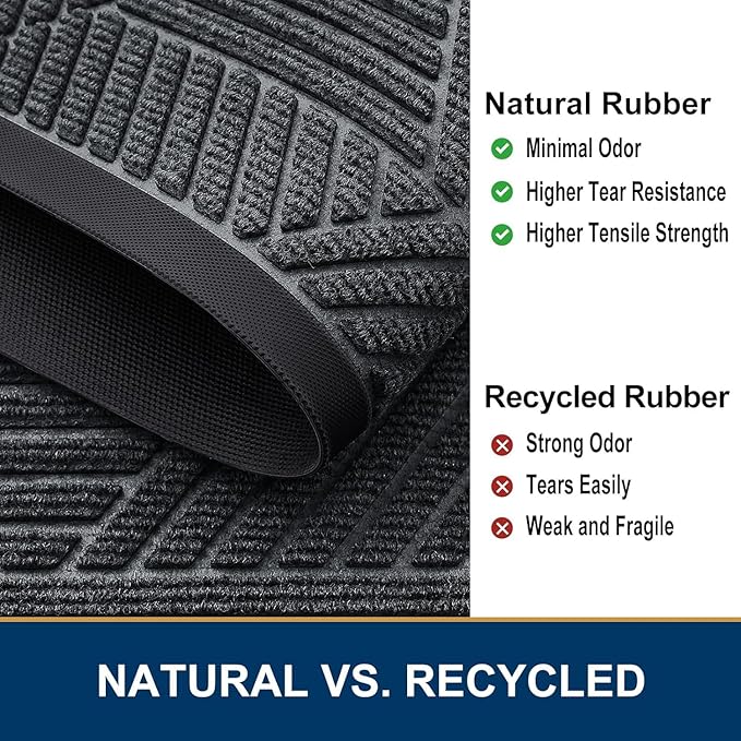 Smiry Front Door Mat Outside Entrance, Heavy Duty Sturdy Natural Rubber Doormat, Trap Dirt and Moisture, Easy Clean Low Profile Mats for Indoor Outdoor Entry, Irregular Triangle (59x35, Grey)