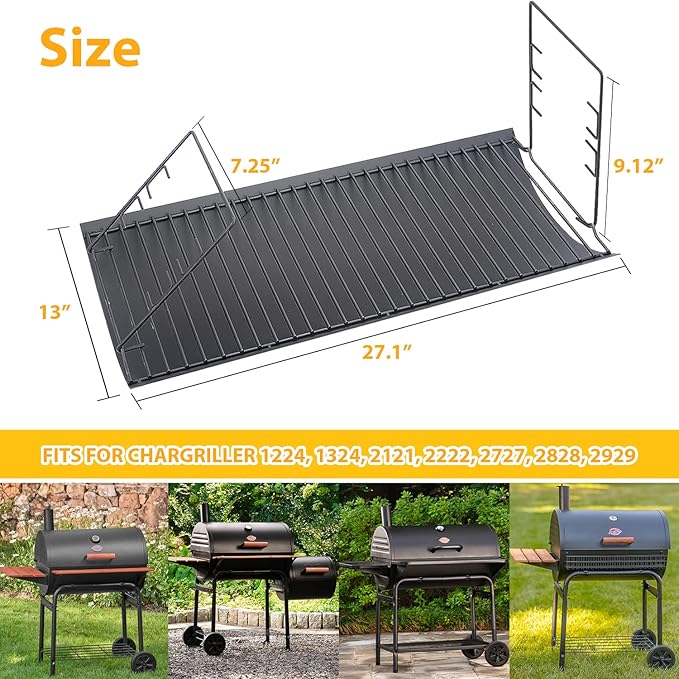27 inch Charcoal Ash Pan Replacement for Char-Griller 1224 1324 2121 2222 2727 2828 2929, for Charbroil 17302056 Grill Grates Replacement with 2pcs Grate Hanger