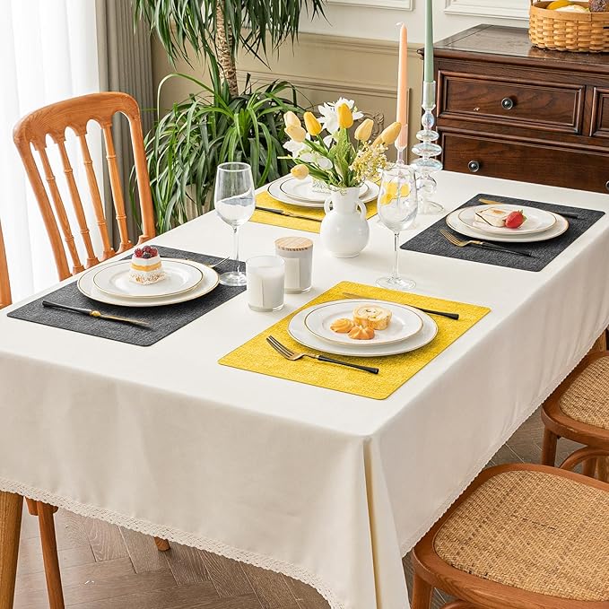 Romanstile Reversible Vinyl Placemats Set of 8, Faux Leather 100% Waterproof Oil-Proof Wipeable Place Mats, Heat Resistant Dual Sided Table Mats for Kitchen/Dining/Party (Grey Yellow, 12 x 17 Inch)