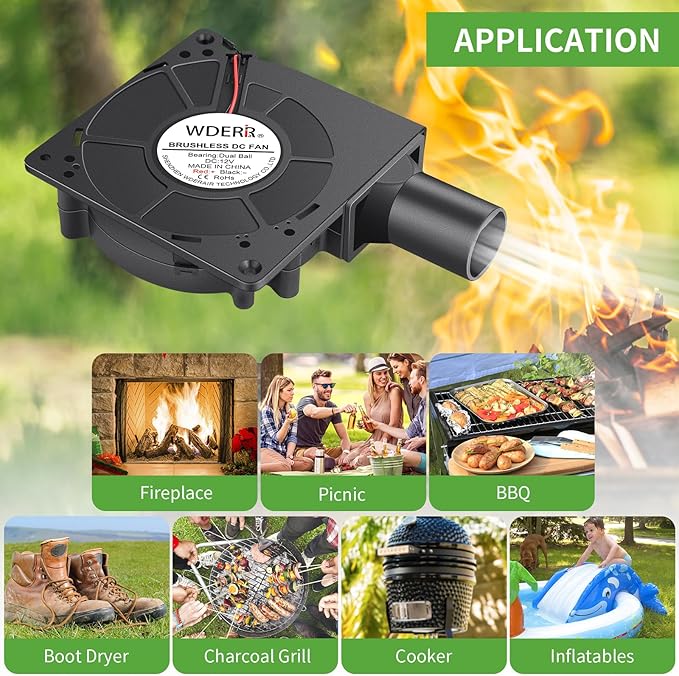 120mm x 32mm Small BBQ 12V Electric Blower Fan with Controller for Squirrel Cage Air Blower, Smoker Ventilation, Inflatable Replacement, Charcoal Starter, Fireplace Wood Stove Bellow