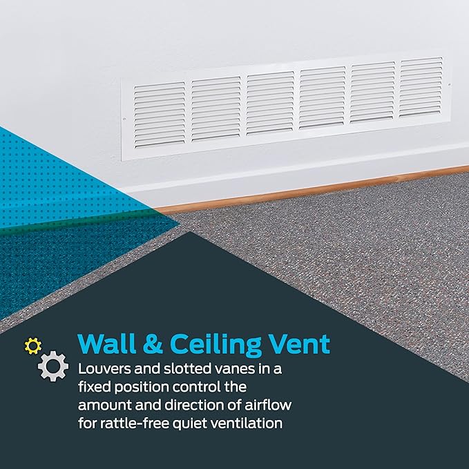 EZ-FLO 30 x 6 Inch (Duct Opening) White Return Air Vent Cover for Wall or Ceiling, 31-3/4 Inch x 7-3/4 Inch (Overall Dimensions), Solid Steel Return Air Grille, HVAC Air Return, 61630 (Pack of 4)